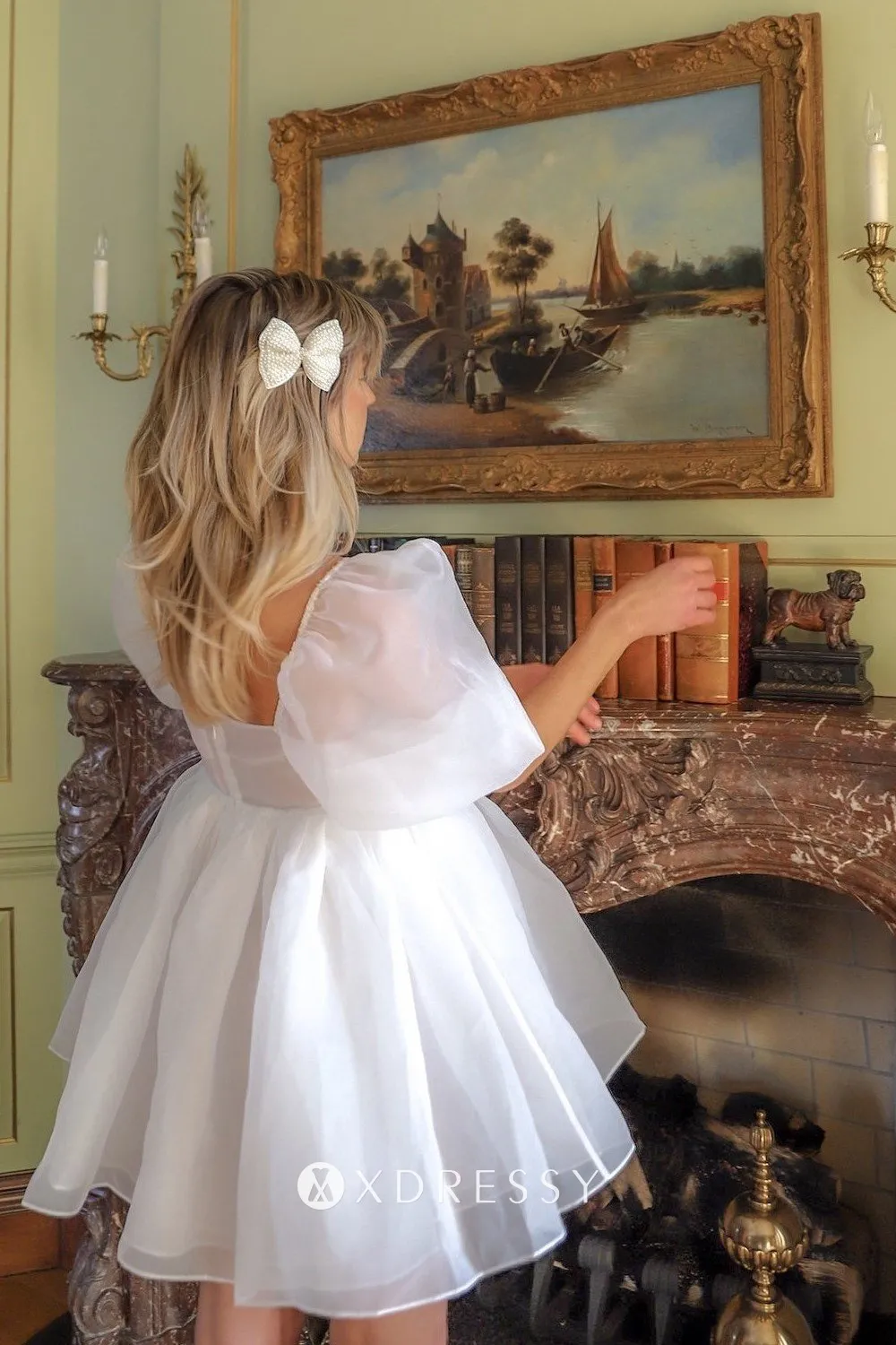 Ivory Organza Short Puff Sleeve Mini Graduation Dress Xdressy