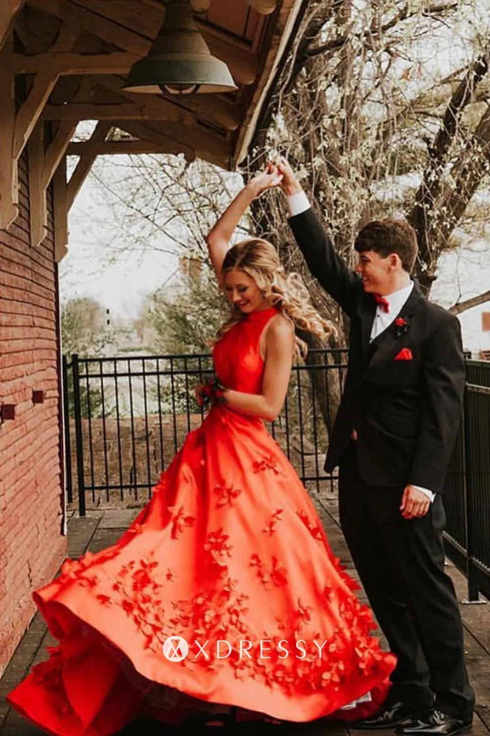 red satin 3d flowers two piece ball gown prom dress red satin 3d flowers two piece ball gown prom dress