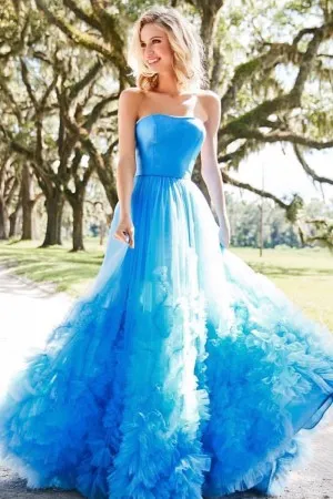 cute blue strapless ruffled tulle birthday party dress