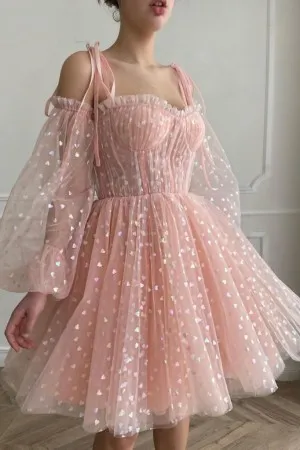 cute colorful heart pink tulle short birthday dress