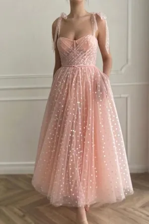 lovely heart pink tulle corset ankle length dance dress