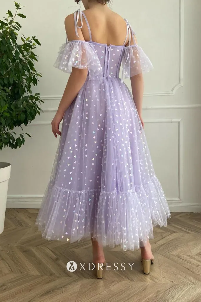 glitter heart tulle ankle length birthday party dress