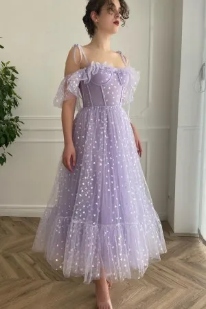 light purple heart tulle corset ankle length dance gown