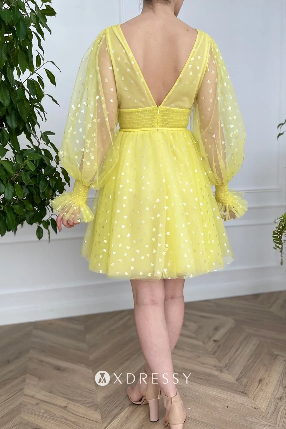 yellow heart tulle low v back mini cocktail dress yellow heart tulle low v back mini cocktail dress