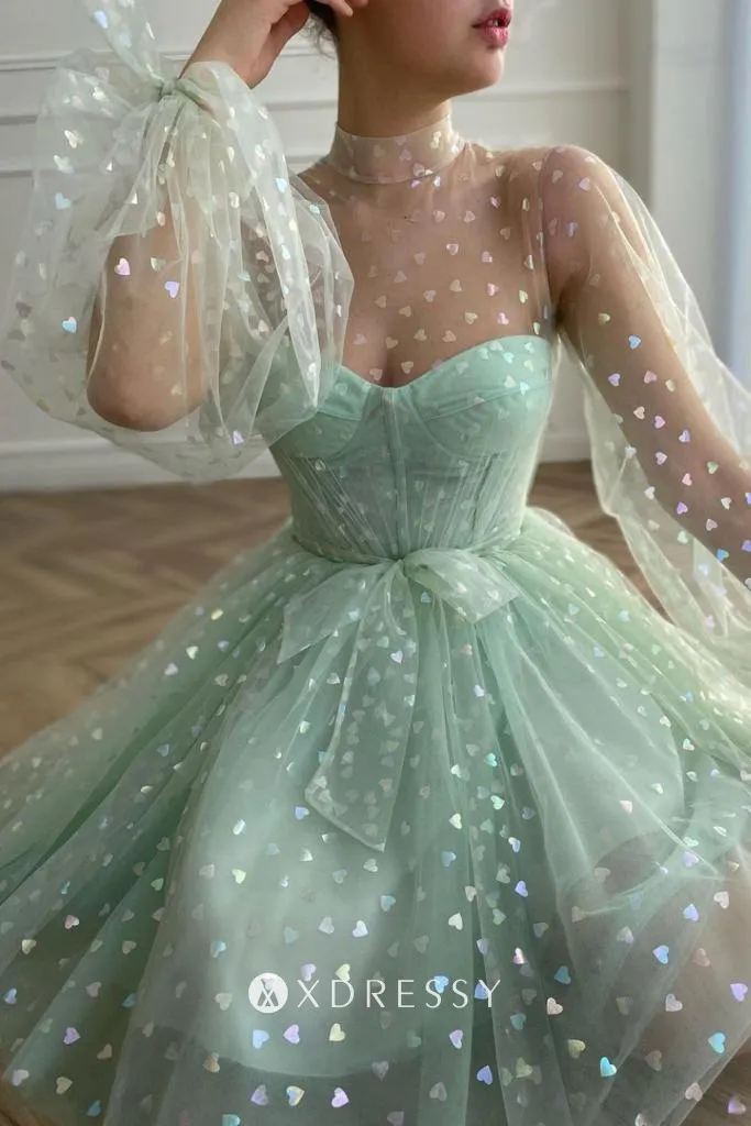 mint green heart tulle overlay high neck sheer birthday party dress mint green heart tulle overlay high neck sheer birthday party dress