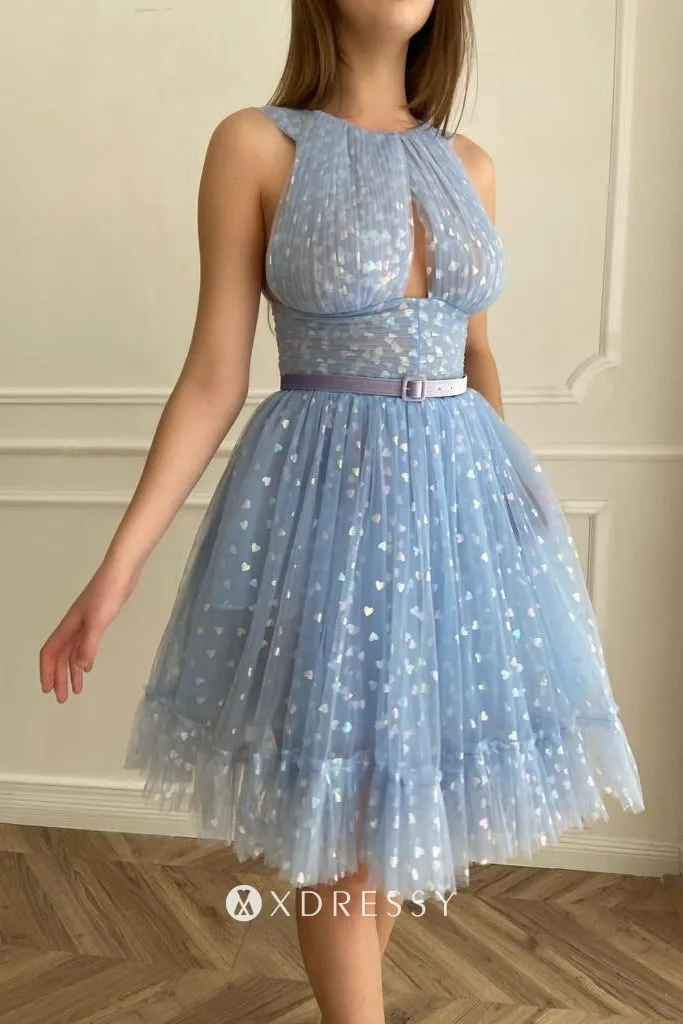 dusty blue heart tulle halter sleeveless knee length homecoming party dress dusty blue heart tulle halter sleeveless knee length homecoming party dress