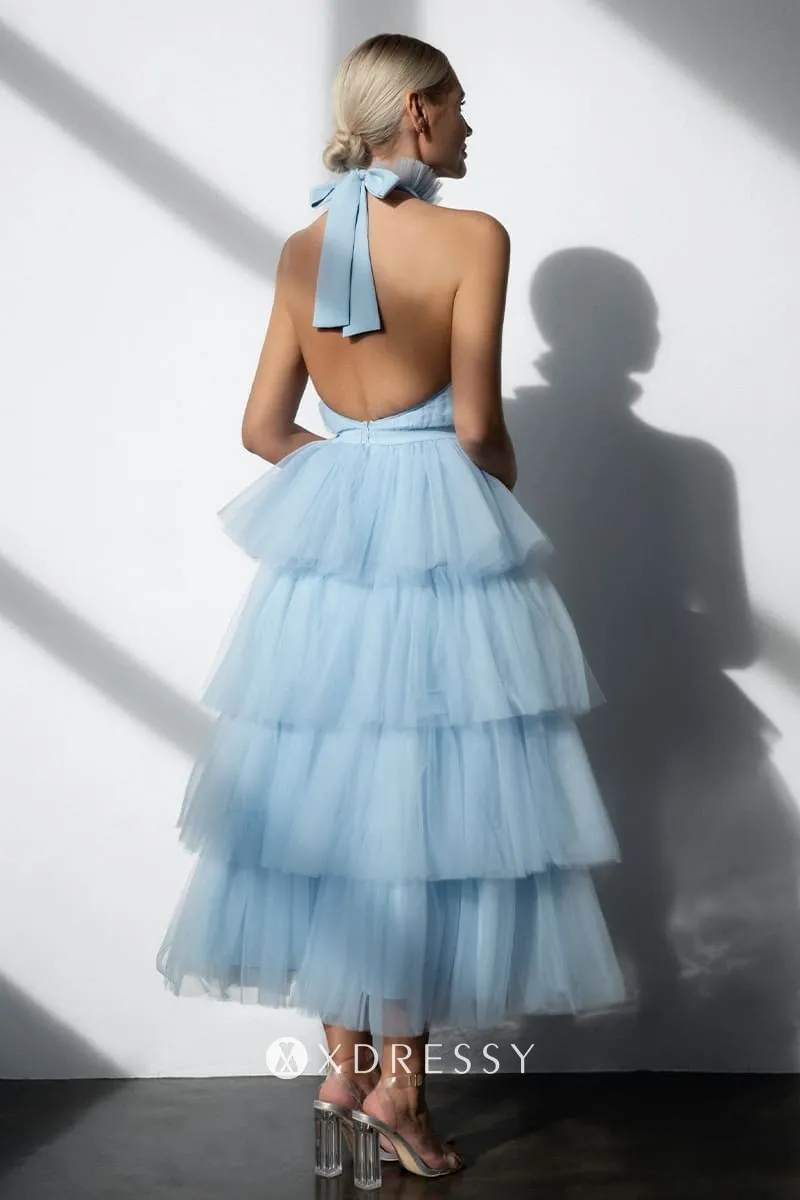 tiered baby blue tulle backless ankle length prom dress tiered baby blue tulle backless ankle length prom dress