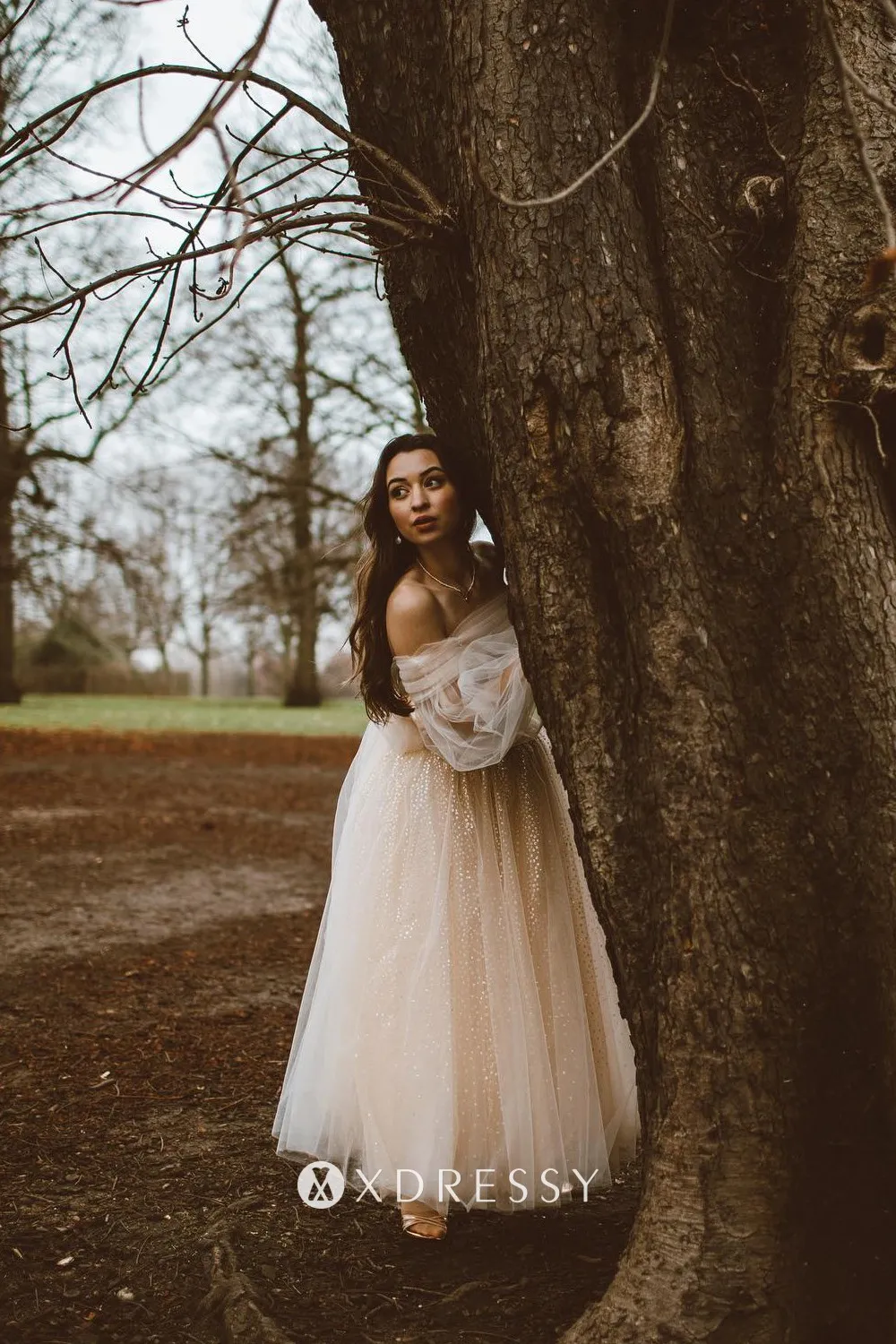 off the shoulder long sleeve a line party dress