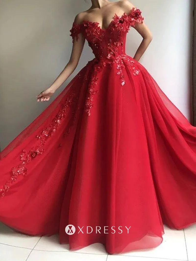red sequined lace applique off shoulder prom ball gown red sequined lace applique off shoulder prom ball gown