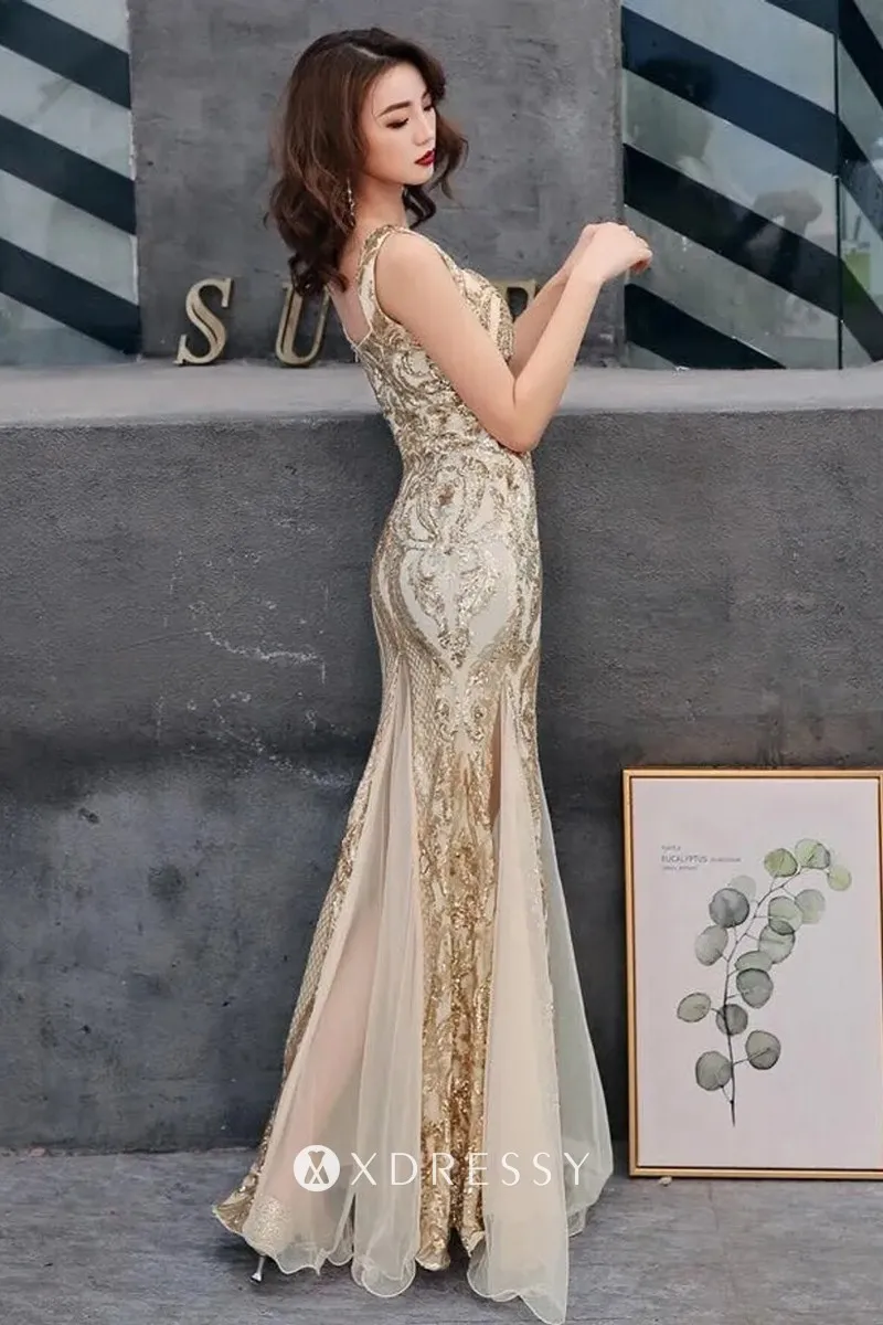 sparkly gold sequin tulle wide straps mermaid prom gown sparkly gold sequin tulle wide straps mermaid prom gown