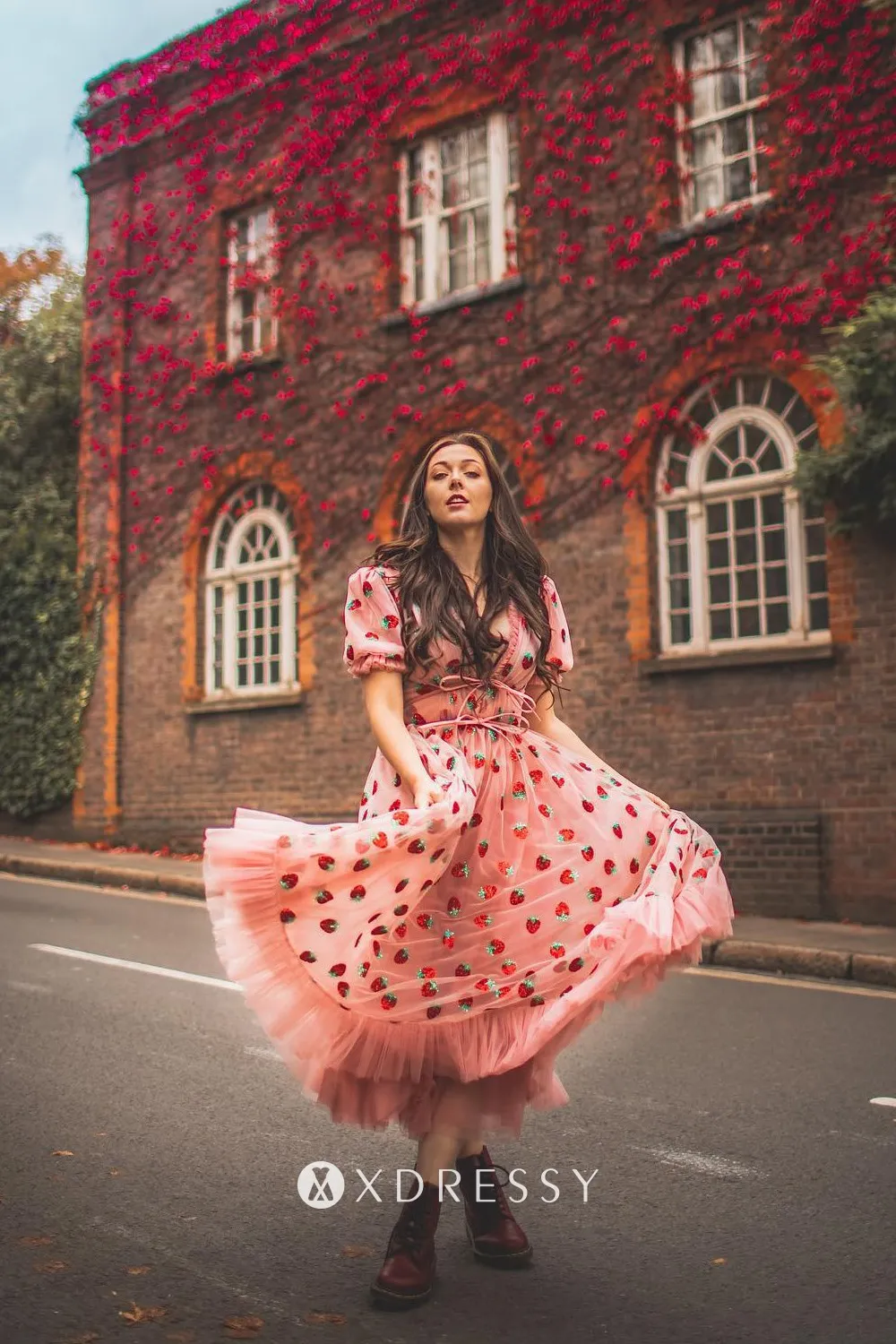 pink strawberry sequin short sleeve tea length party dress pink strawberry sequin short sleeve tea length party dress
