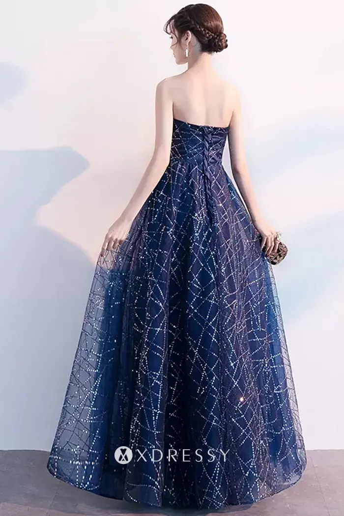 navy sequin tulle a line lace up back prom gown navy sequin tulle a line lace up back prom gown