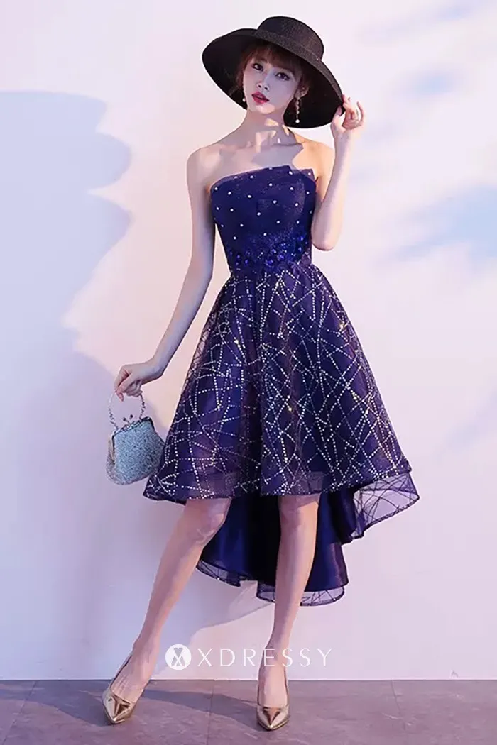 sparkling navy sequinned tulle a line high low party wear sparkling navy sequinned tulle a line high low party wear