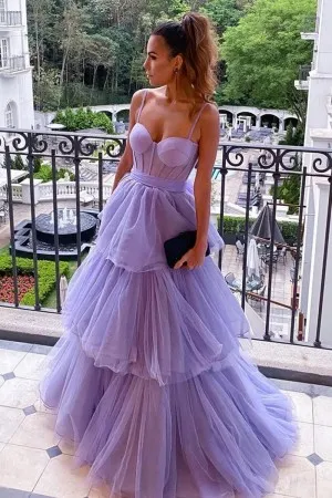 Cute Ball Gown Sweetheart Purple Tiered Prom Dress VK1361801