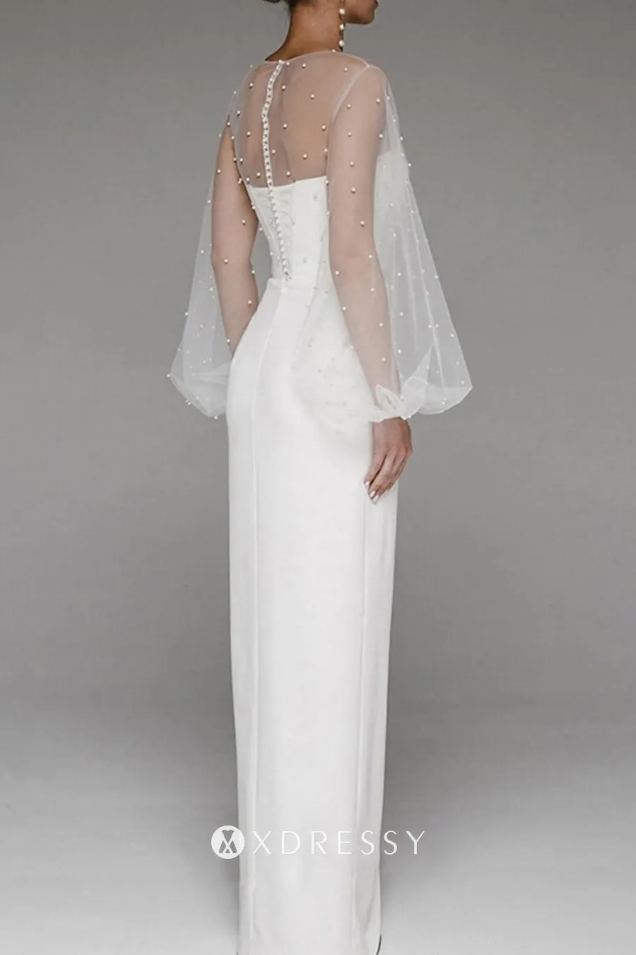 elegant pearled mesh illusion back sheath floor length party dress elegant pearled mesh illusion back sheath floor length party dress