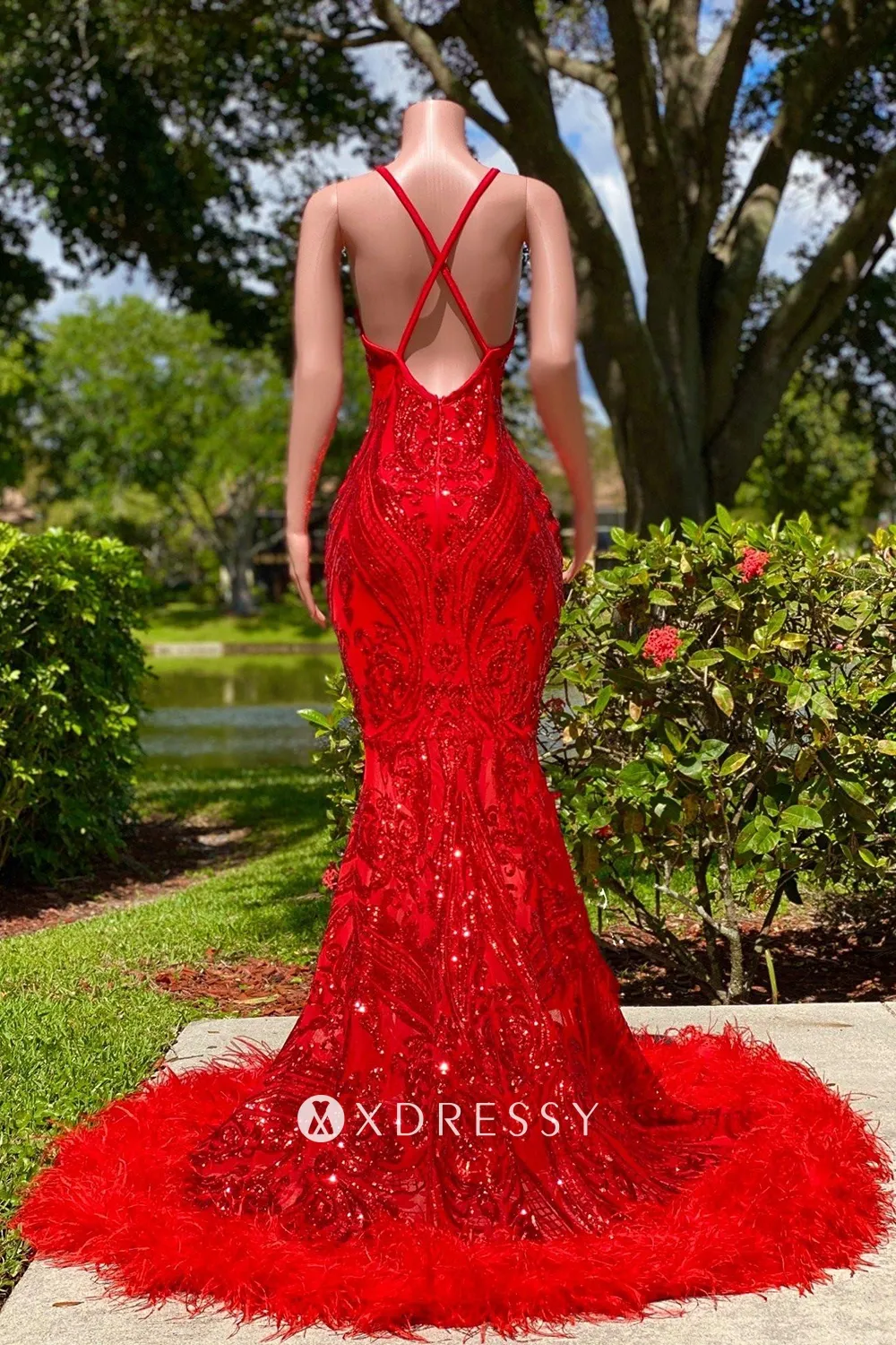 abstract pattern red sequin mermaid African American prom dress abstract pattern red sequin mermaid African American prom dress