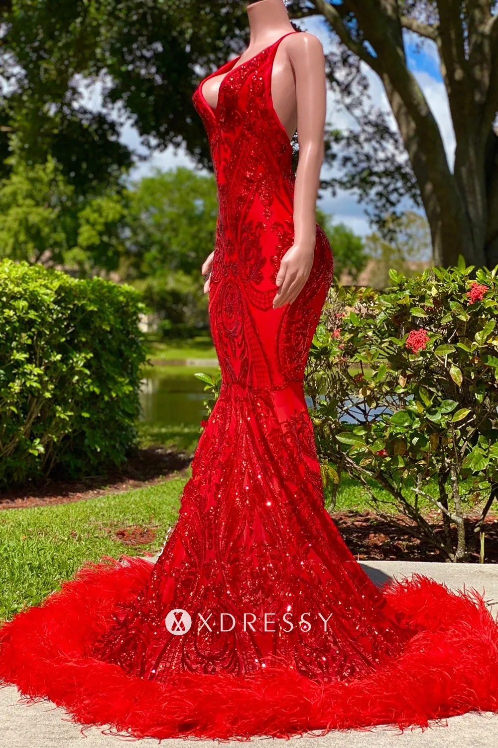 abstract red sequin feather prom dress abstract red sequin feather prom dress