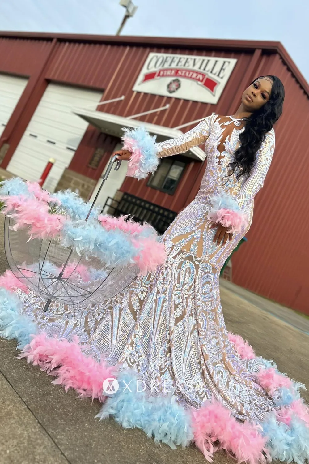sparkly iridescent sequin baby pink blue feather prom dress sparkly iridescent sequin baby pink blue feather prom dress