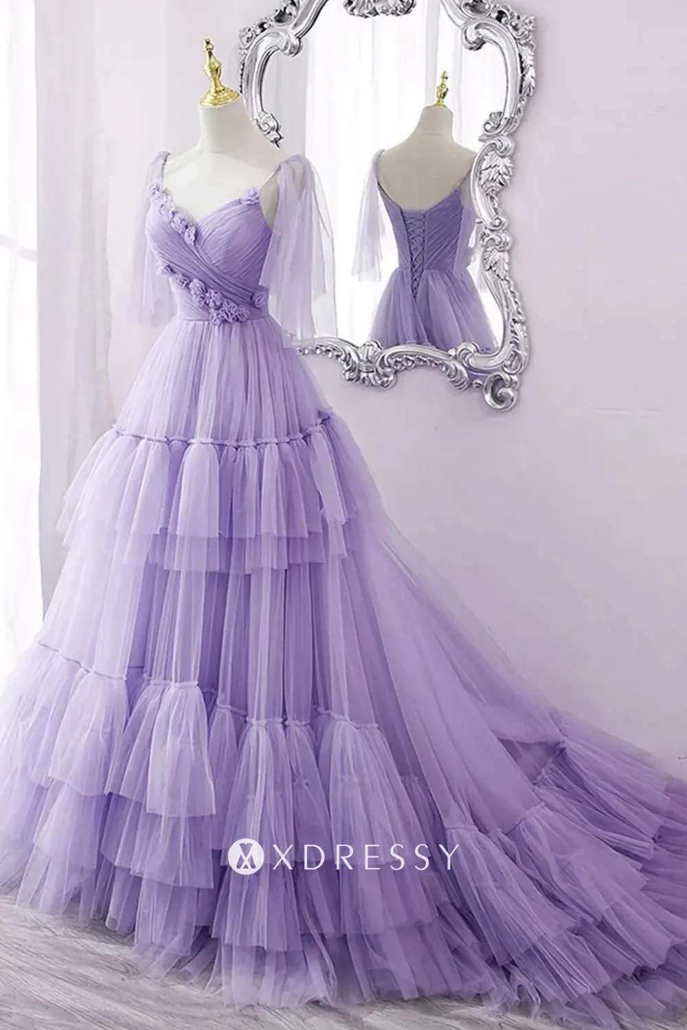 fairy lavender tulle tiered 3d flowers engagement dress fairy lavender tulle tiered 3d flowers engagement dress