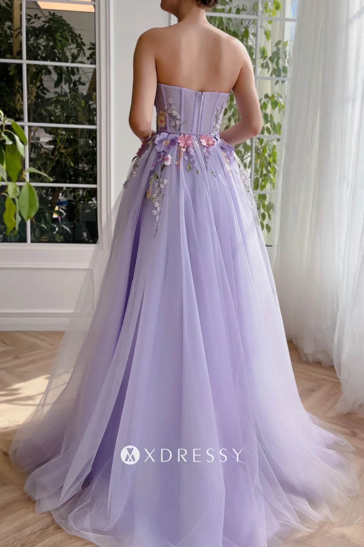 fairy 3d floral lace lavender tulle A line foor length prom gown fairy 3d floral lace lavender tulle A line foor length prom gown