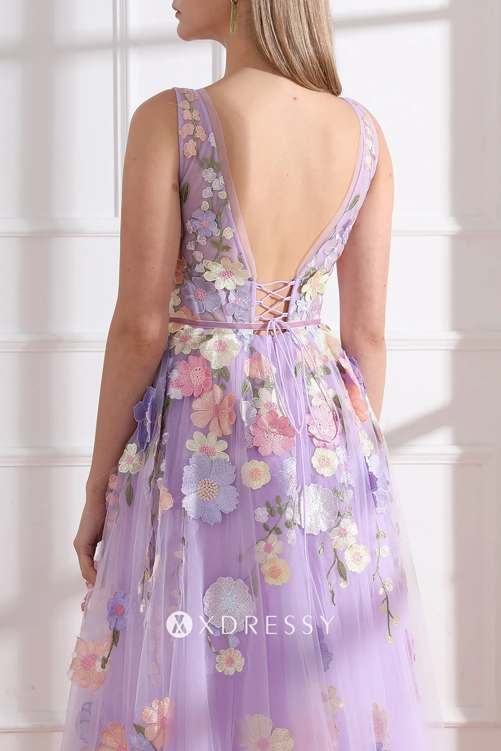 3d flower lace lilac tulle low back birthday dress 3d flower lace lilac tulle low back birthday dress