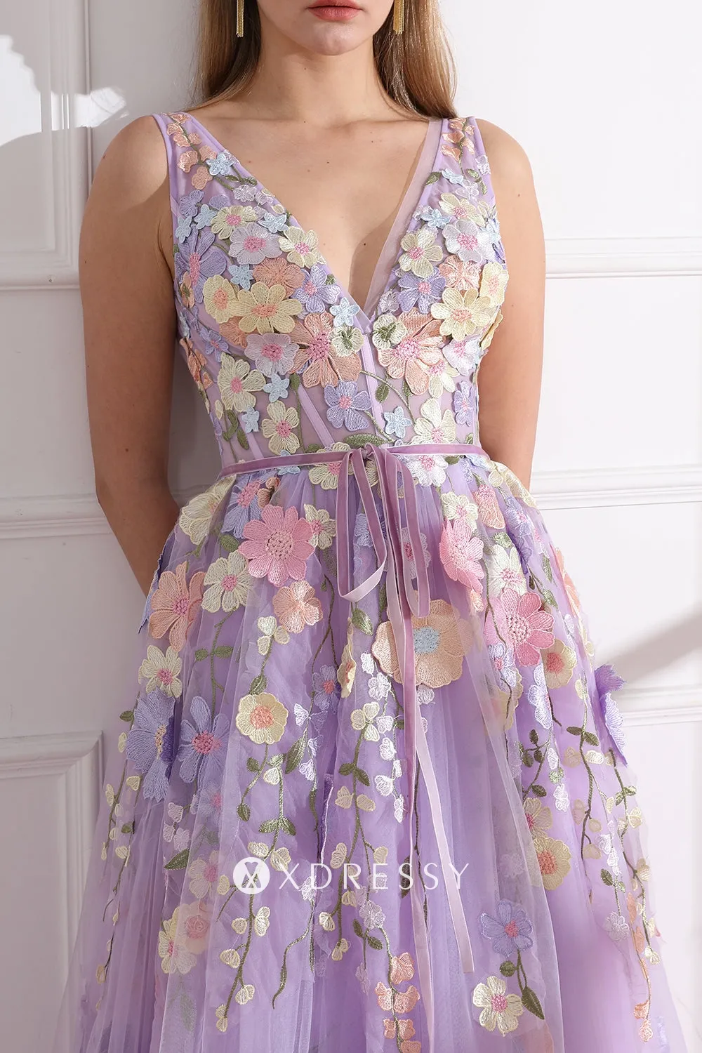 3d flower lace lilac tulle v neck corset party dress 3d flower lace lilac tulle v neck corset party dress