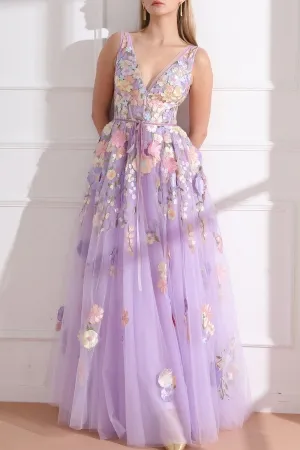 3d flower lace lilac tulle v neck fairy birthday dress
