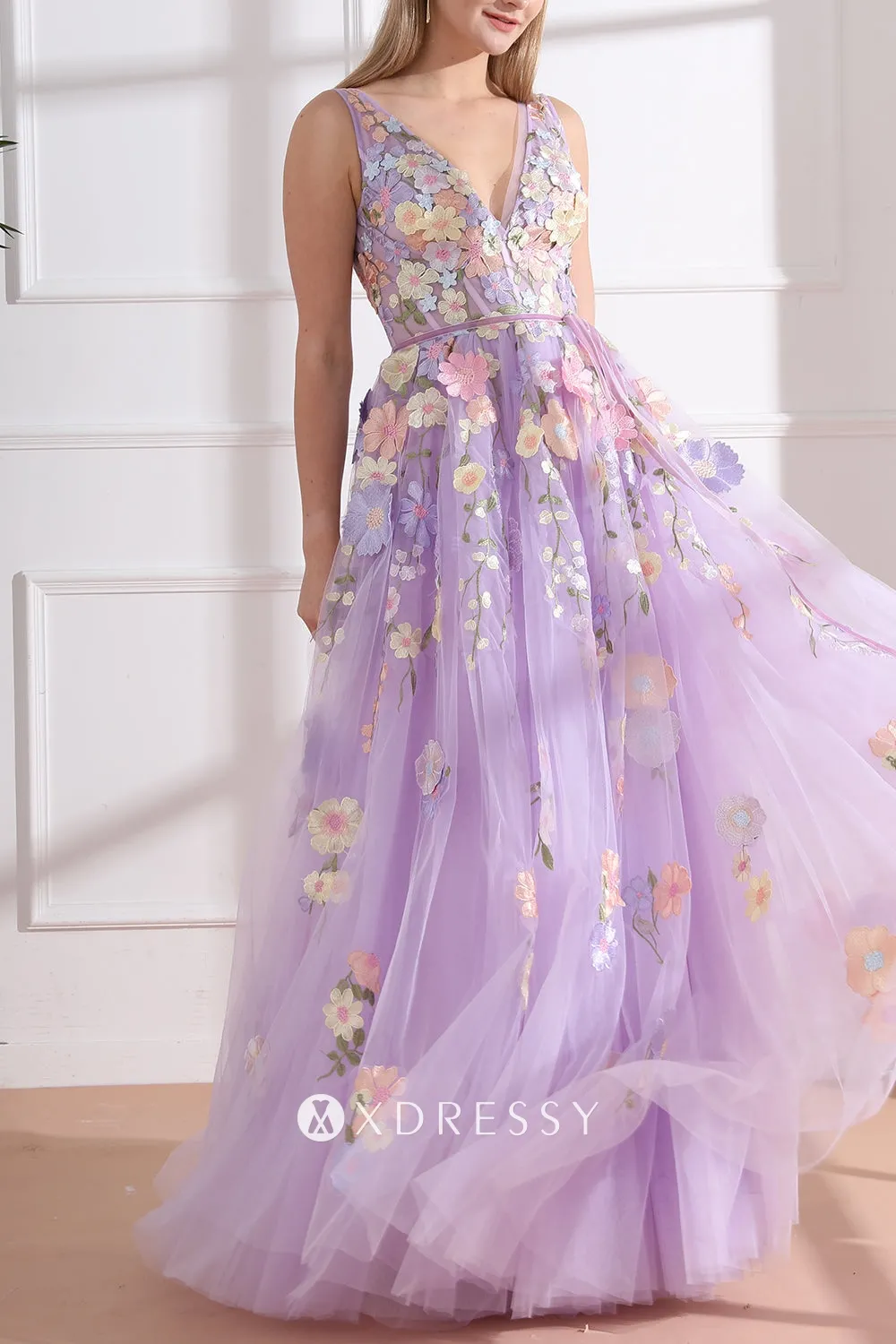 elegant 3d flower lace lilac tulle v neck puffy prom dress elegant 3d flower lace lilac tulle v neck puffy prom dress