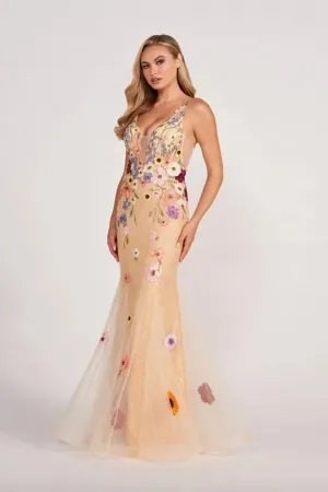3d floral lace deep v neck champagne anniversary dress