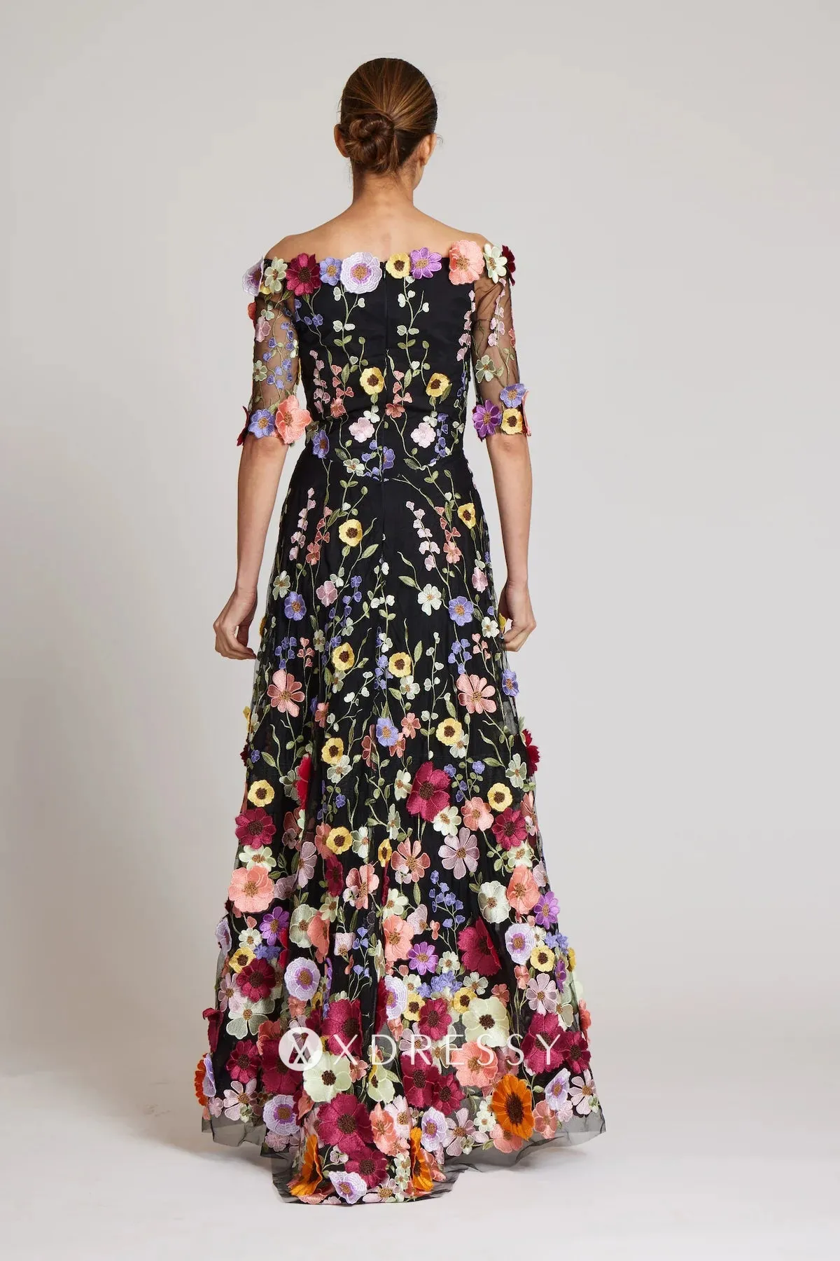 elegant off shoulder 3d flower lace high low prom party dress