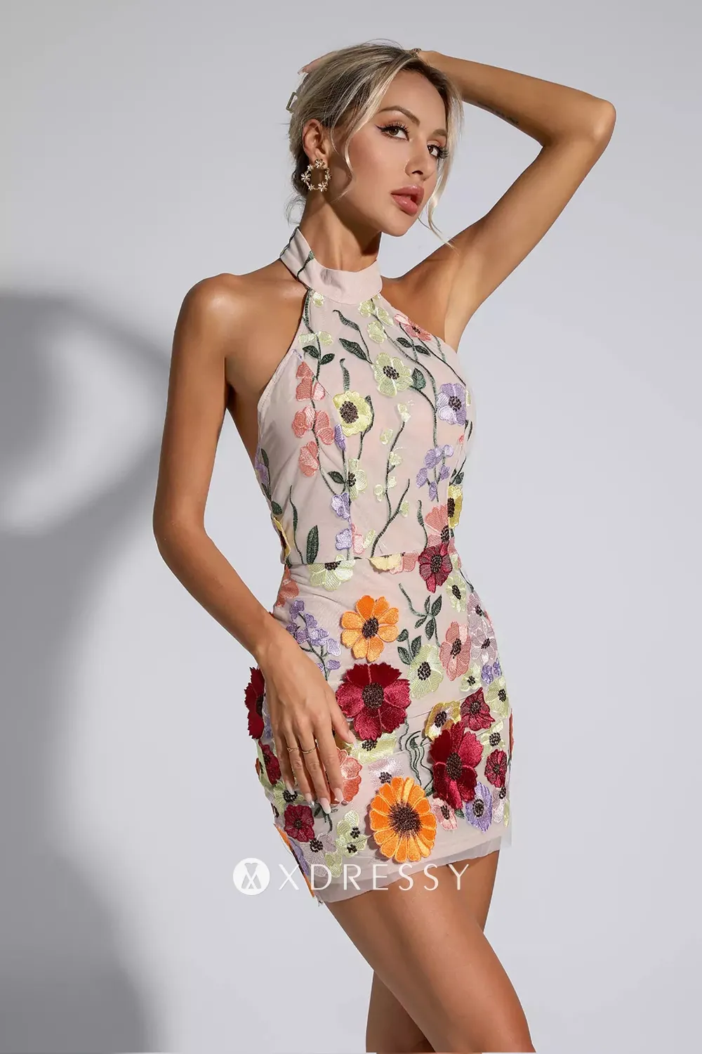 multi color lace halter bodycon backless party dress multi color lace halter bodycon backless party dress
