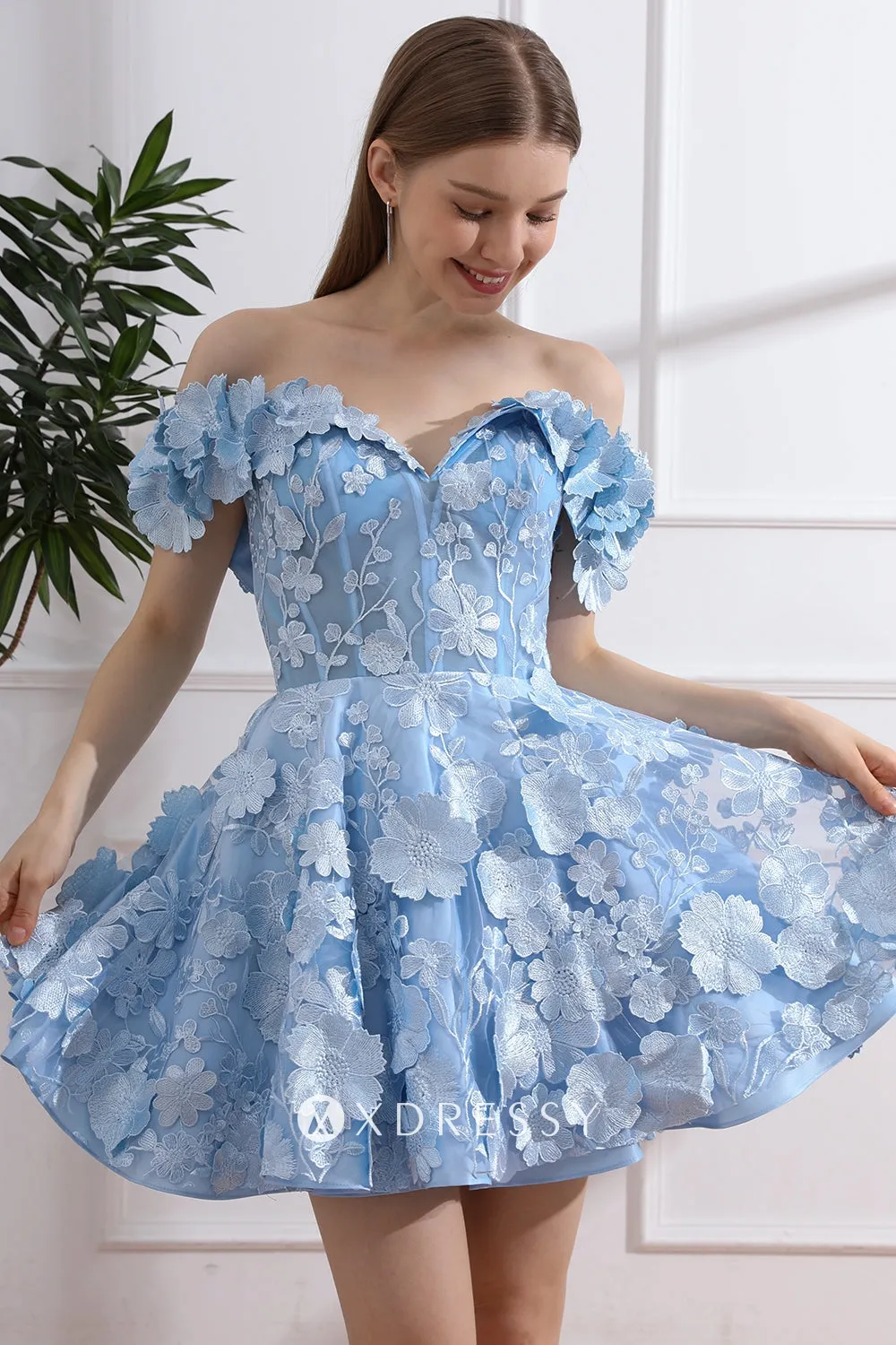 off shoulder sky blue floral lace mini homecoming dress off shoulder sky blue floral lace mini homecoming dress