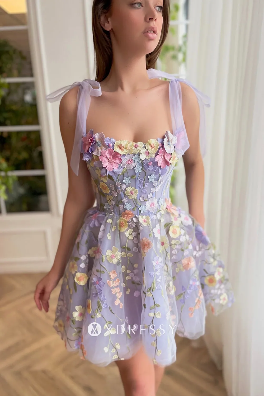 fairy light purple 3d flower tie strap short birthday dress fairy light purple 3d flower tie strap short birthday dress