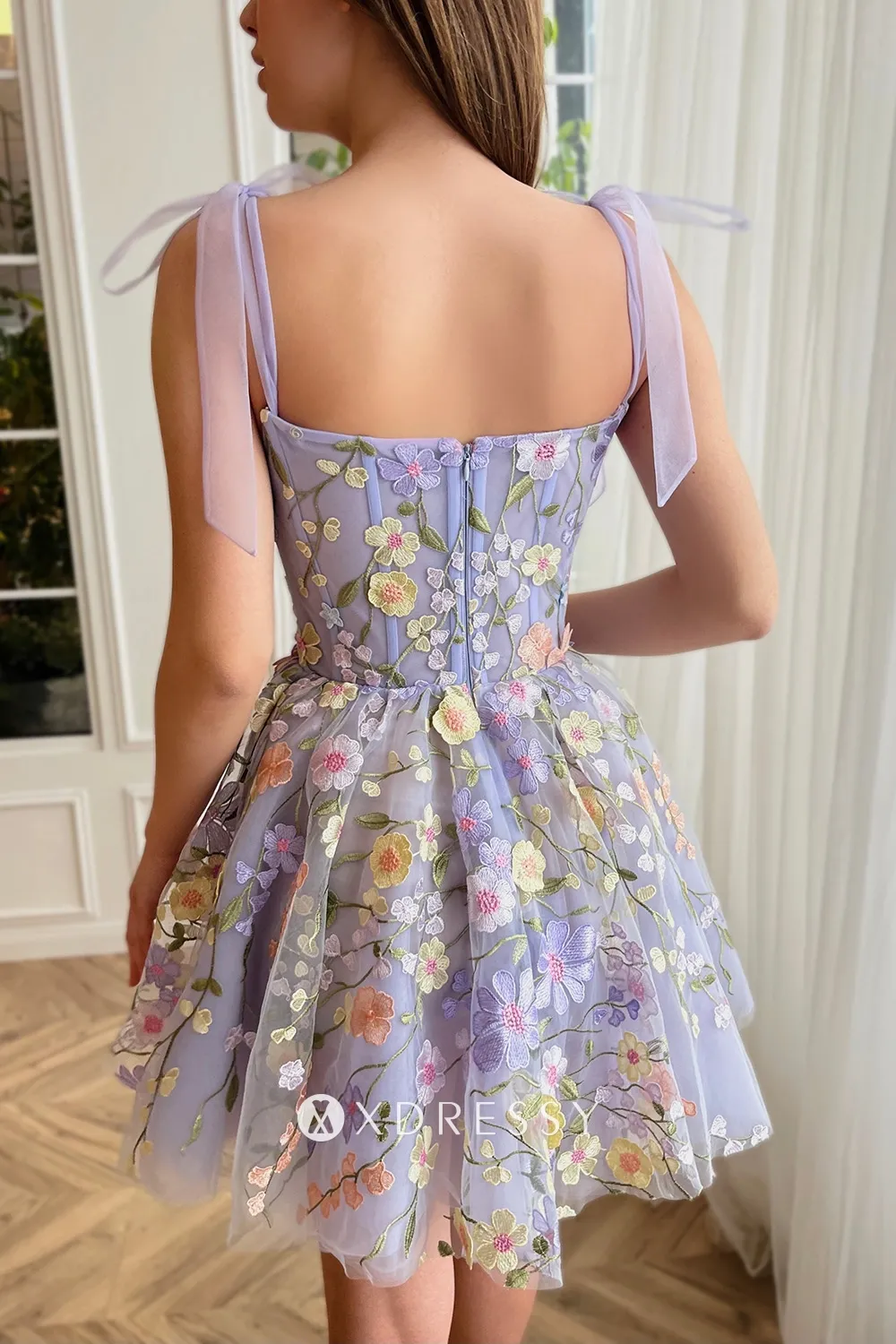 pastel purple flower lace tie strap short cocktail dress pastel purple flower lace tie strap short cocktail dress