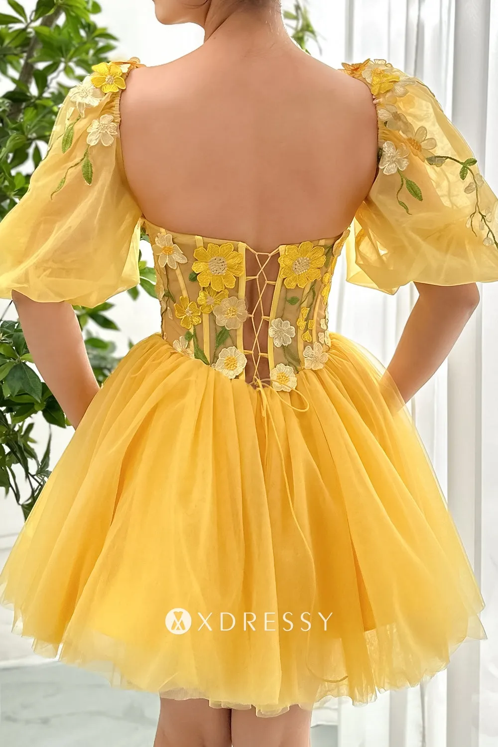 mango yellow 3d floral lace strap back cocktail dress mango yellow 3d floral lace strap back cocktail dress