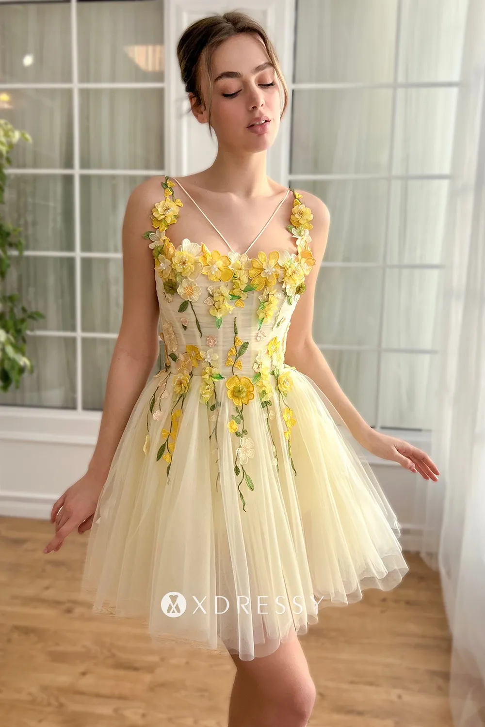 3d flower straps light yellow corset short homecoming dress 3d flower straps light yellow corset short homecoming dress