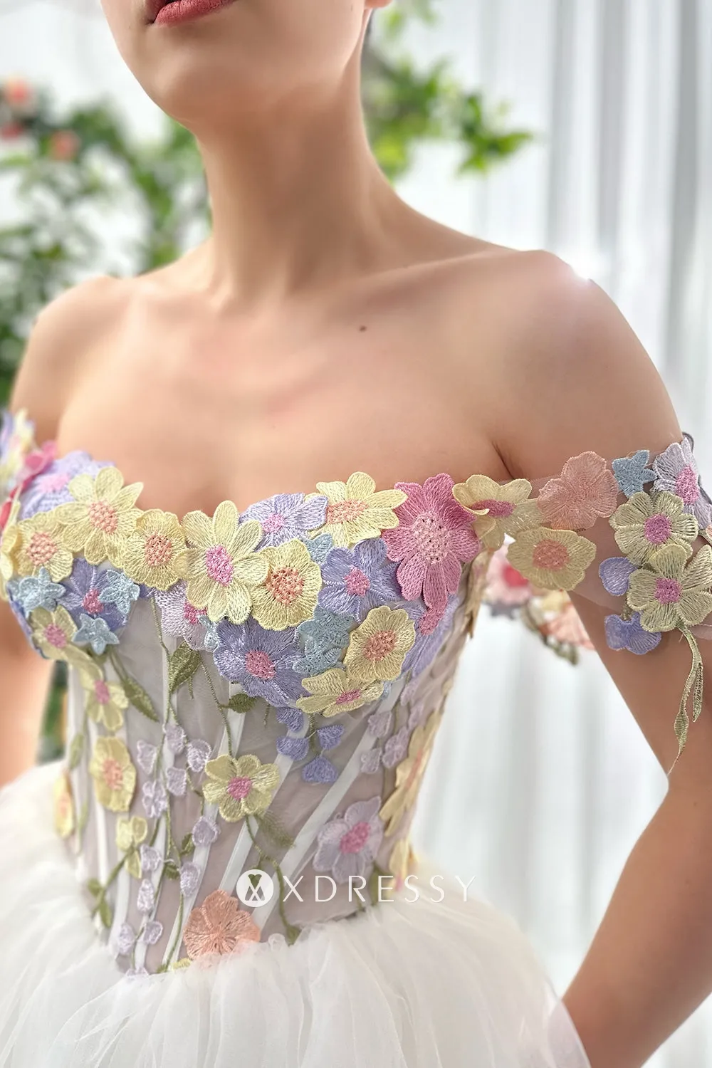 off shoulder corset floral applique birthday dress off shoulder corset floral applique birthday dress