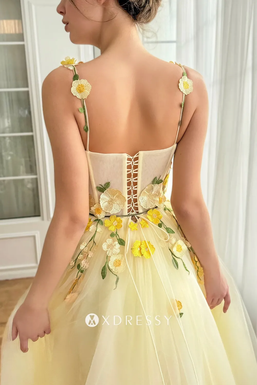 flower strap yellow tulle puffy birthday dress flower strap yellow tulle puffy birthday dress