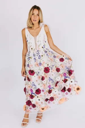 multi color 3d lace tie shoulder midi birthday dress