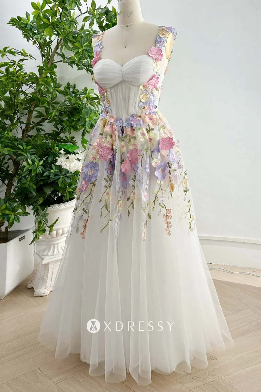 3d flower lace sweetheart corset ivory graduation dress