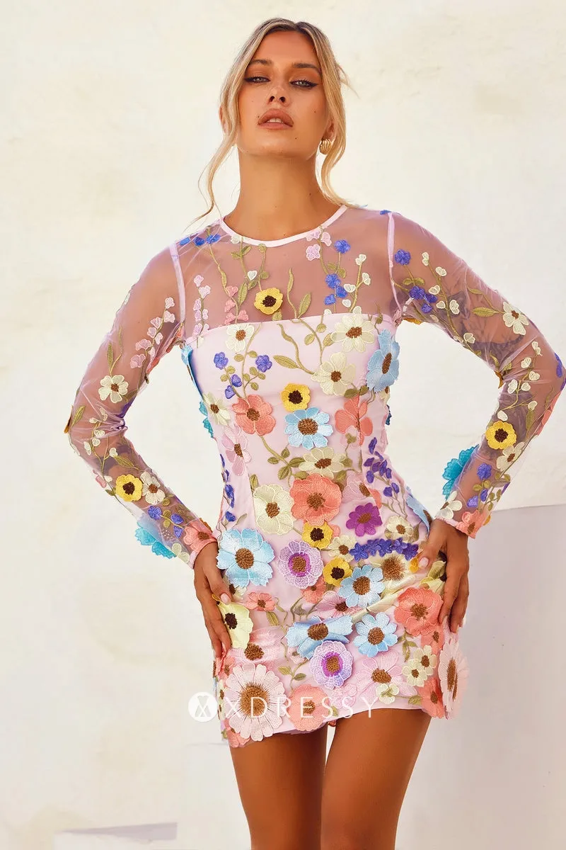 sexy illusion long sleeve 3d lace bodycon mini cocktail dress sexy illusion long sleeve 3d lace bodycon mini cocktail dress