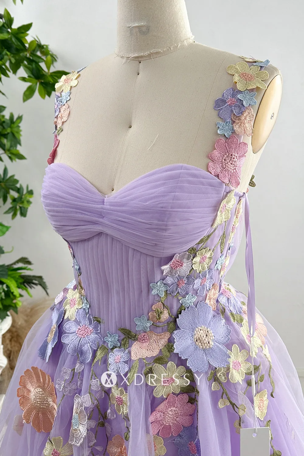 lavender flower lace corset straps short birthday dress