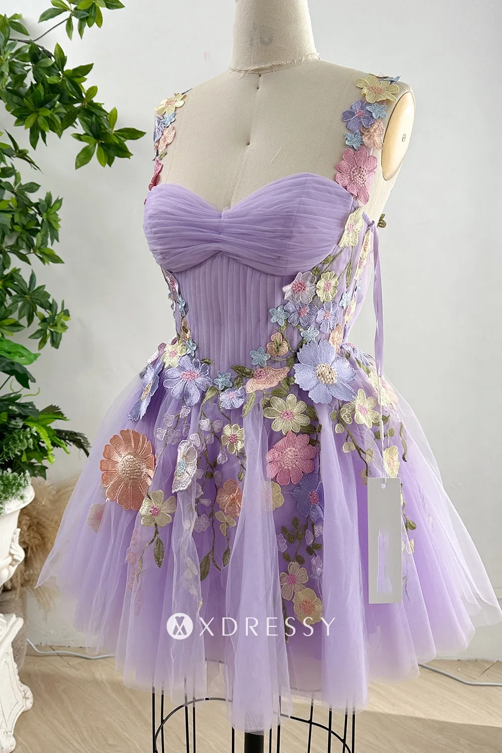 wisteria flower lace corset straps short cocktail dress