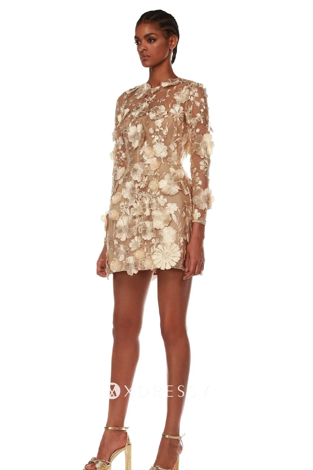nude 3d lace illusion sleeves mini anniversary dress nude 3d lace illusion sleeves mini anniversary dress