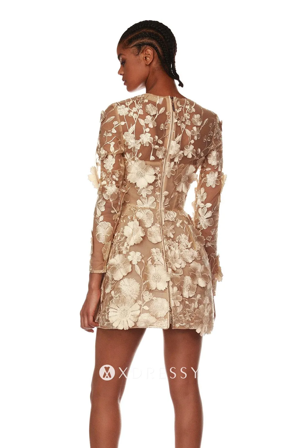 nude 3d lace illusion sleeves mini anniversary dress nude 3d lace illusion sleeves mini anniversary dress