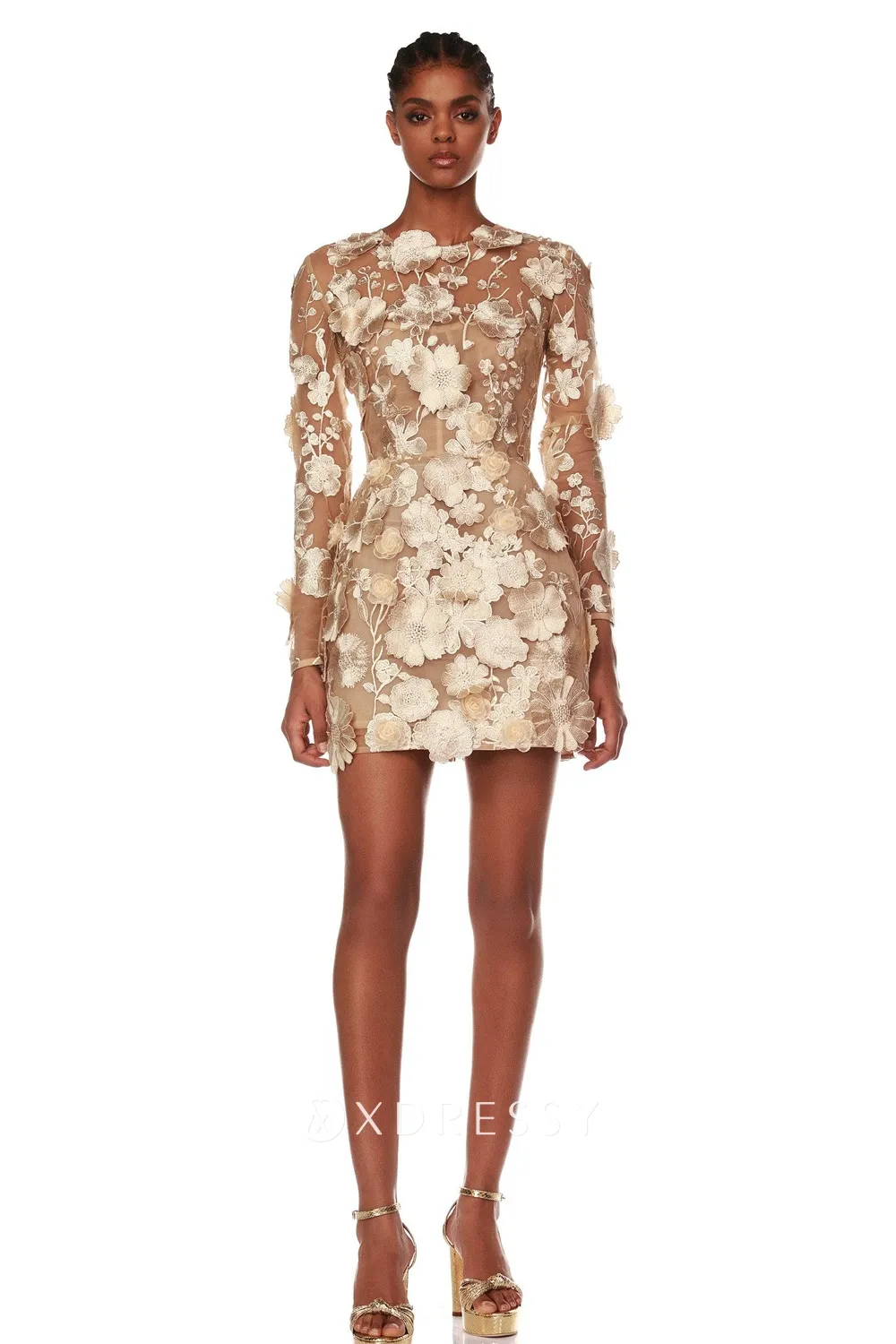nude 3d lace illusion sleeves short cocktail dress nude 3d lace illusion sleeves short cocktail dress