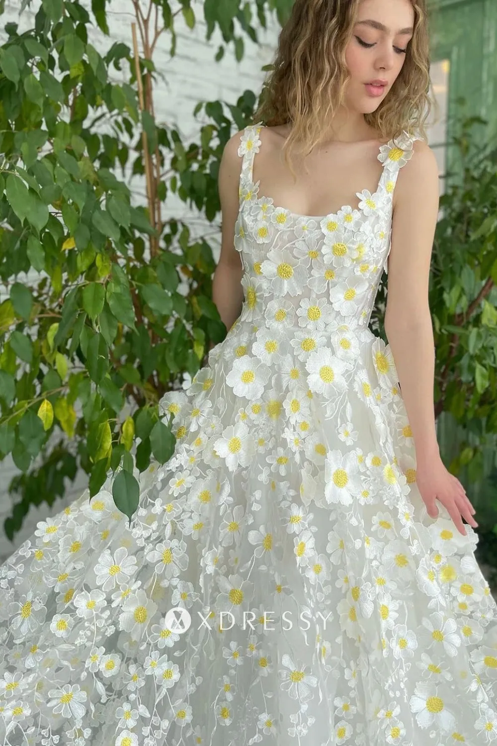 white yellow 3d floral lace scoop neck prom dress white yellow 3d floral lace scoop neck prom dress