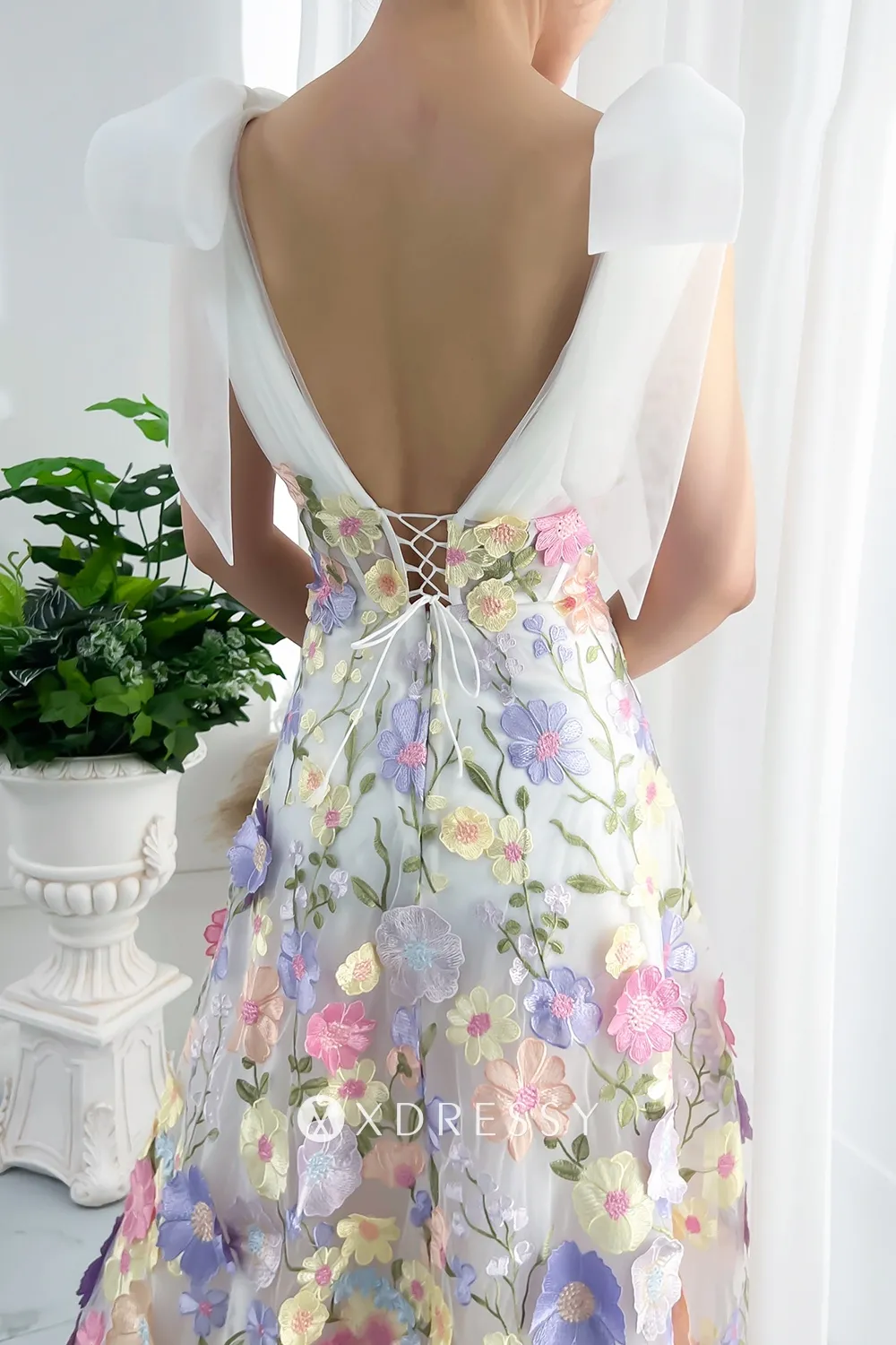 bow shoulder low v neck 3d lace graduation dress bow shoulder low v neck 3d lace graduation dress