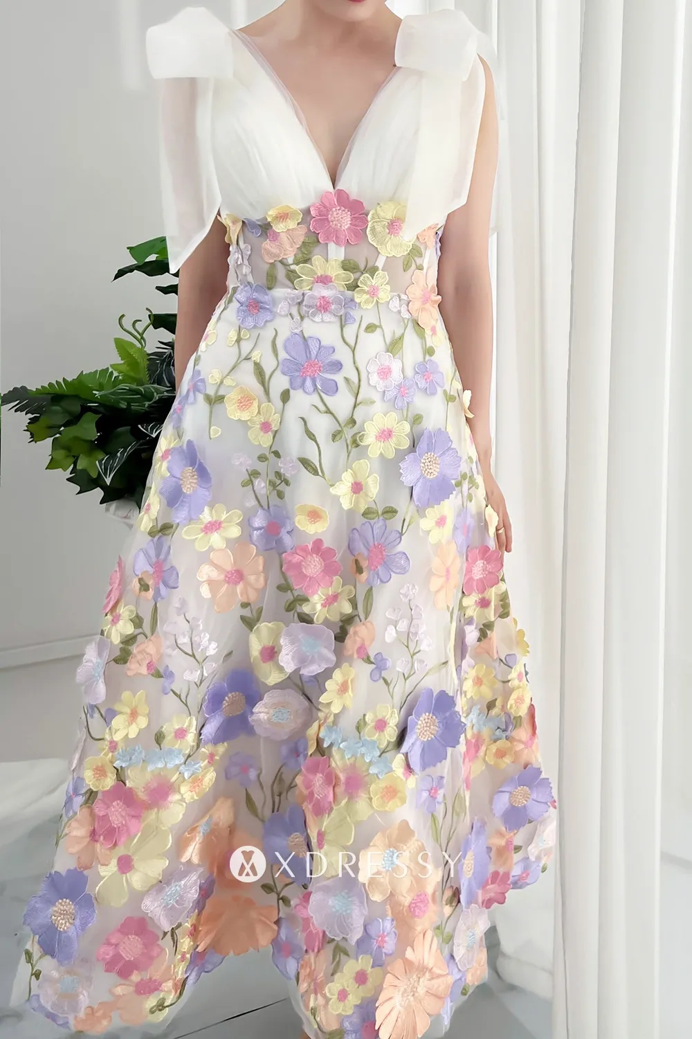 cute bow shoulder v neck 3d lace midi homecoming dress cute bow shoulder v neck 3d lace midi homecoming dress