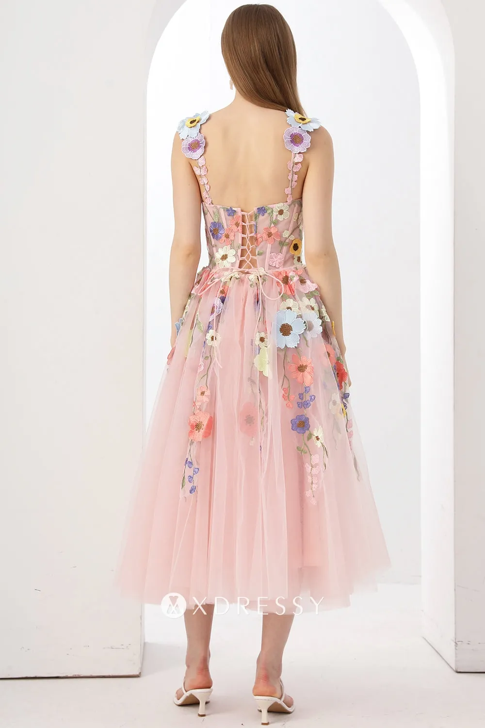 pink flower lace strap back midi birhtday dress pink flower lace strap back midi birhtday dress